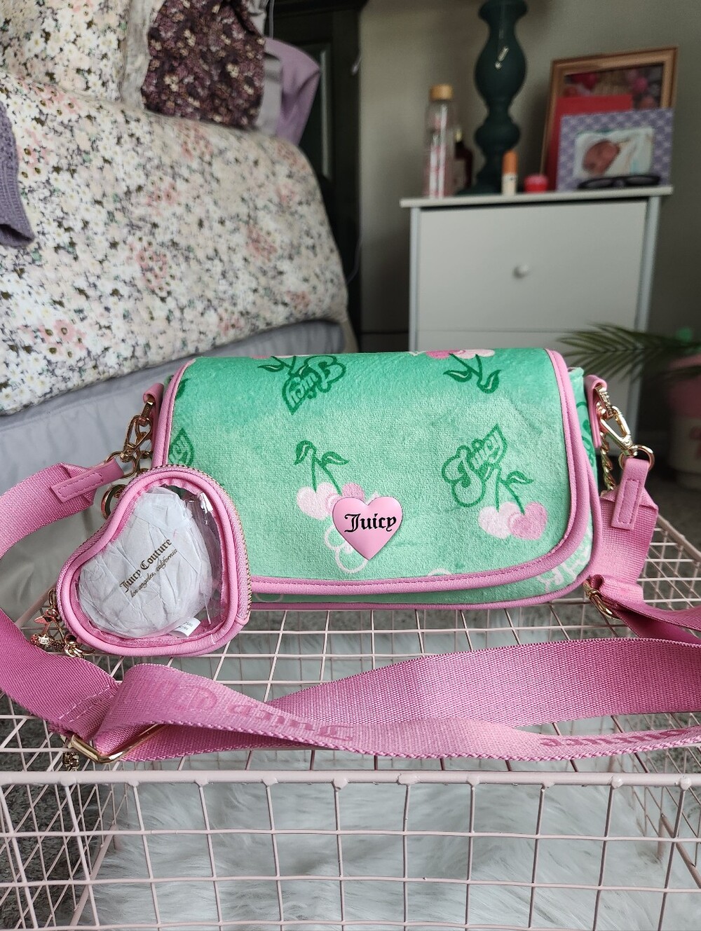 Juicy Couture Green & Pink Cherry Shoulder Bag